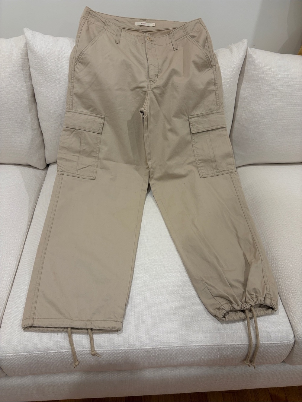 Levi's Beige Cargo Pants with Ankle Drawstrings